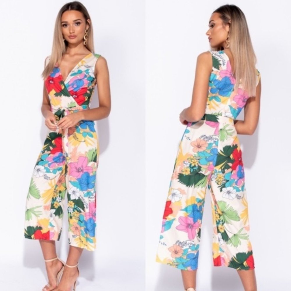 Beach Side Affairs Floral Cropped Jumpsuit
